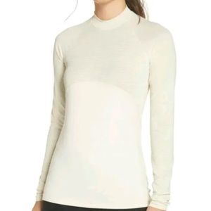 Nike women’s Pro Warm Dri-Fit mock neck top, size Medium, cream w/ gold & silver